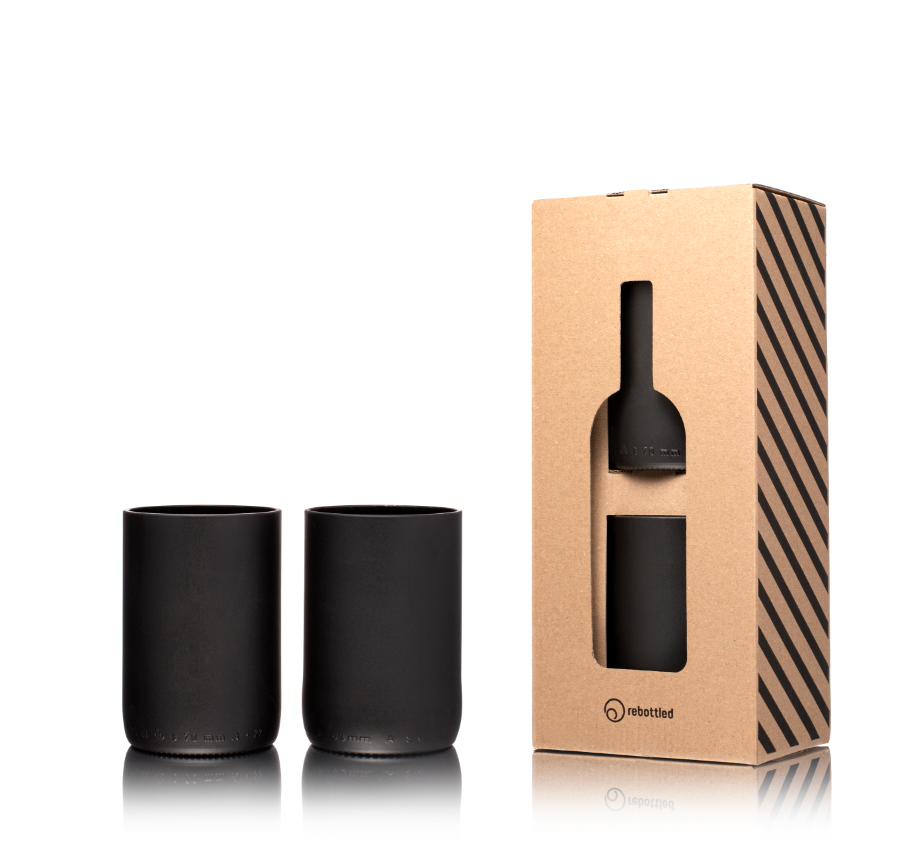Rebottled black drinking glass