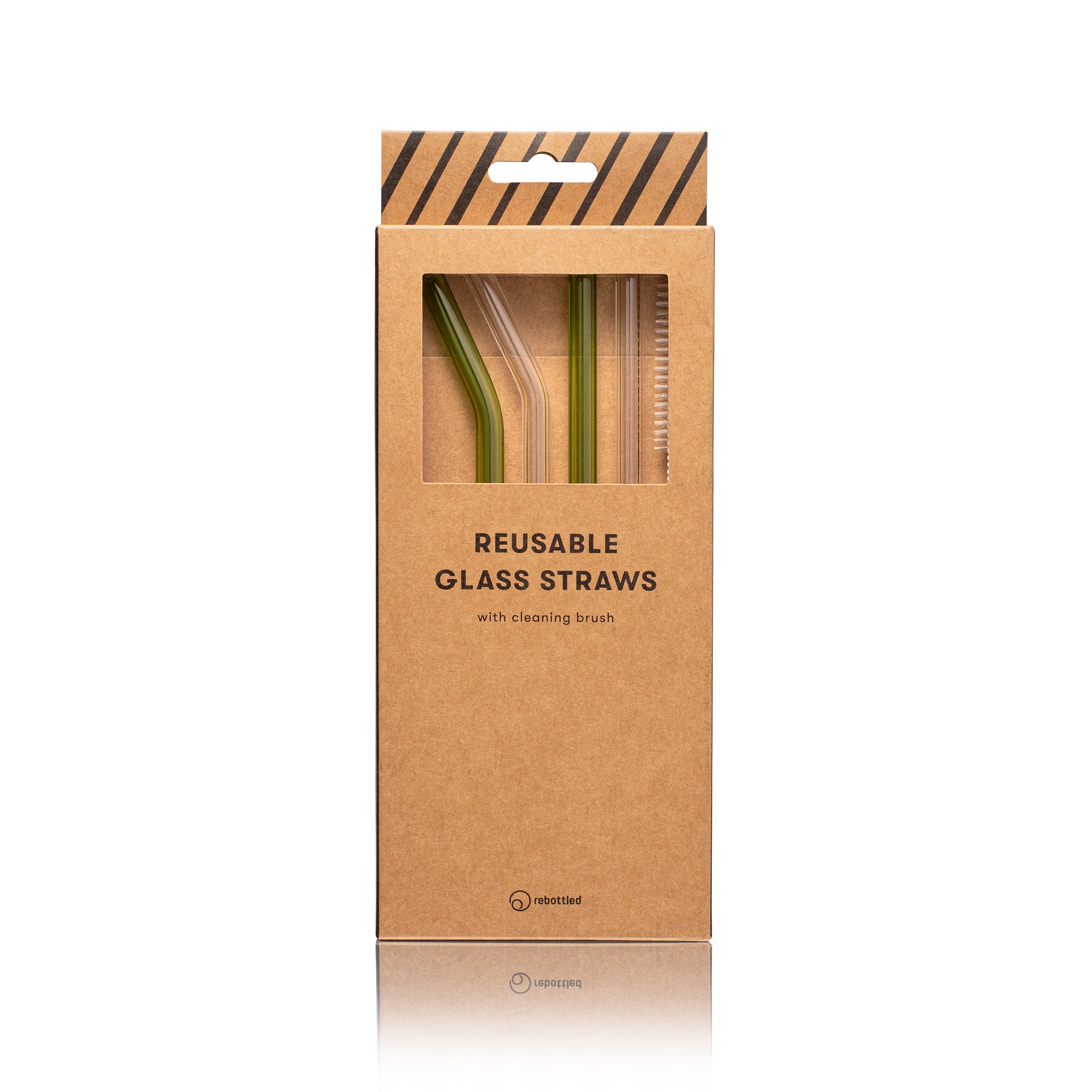 Recycled glass straws green and transparent